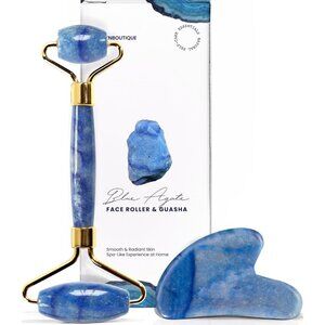 Blue Aventurine Crystal Gua Sha Face Roller Set Natural Stone Facial Massager